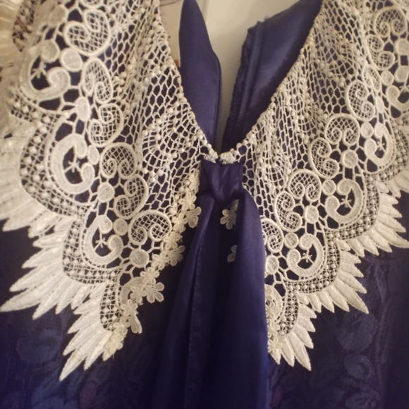 Jessica McClintock Vintage Navy Laced Collar Dress - Picture 2 of 7